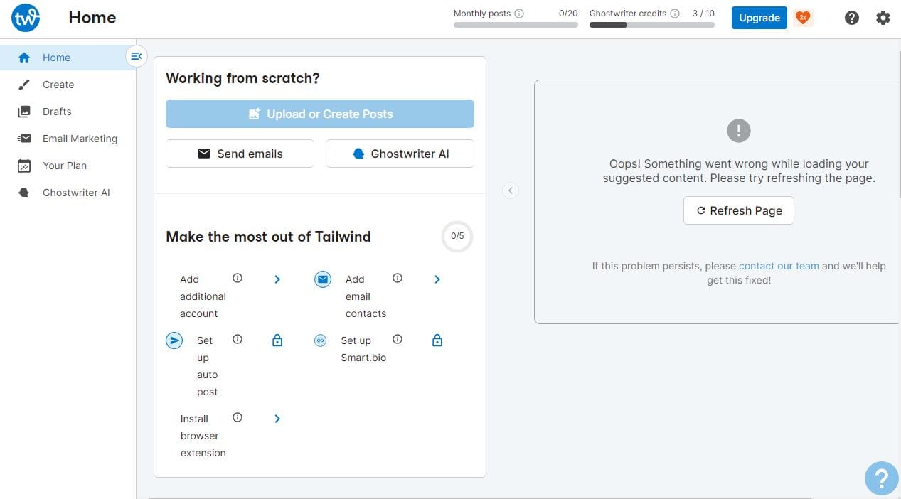 Tailwind App Home feature